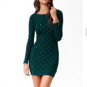 Forever 21 Long Sleeve Mini Bodycon Dress S Rhinestone Studs Glam Holiday Party